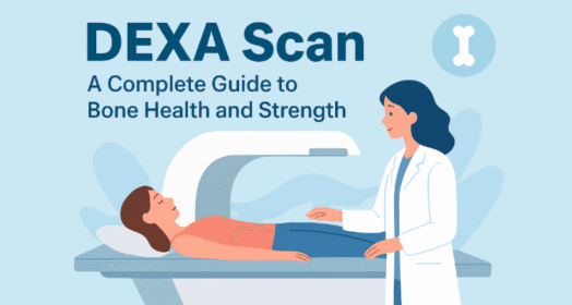 Patient undergoing a DEXA scan to measure bone density and assess osteoporosis risk at Kalyani Hospital.