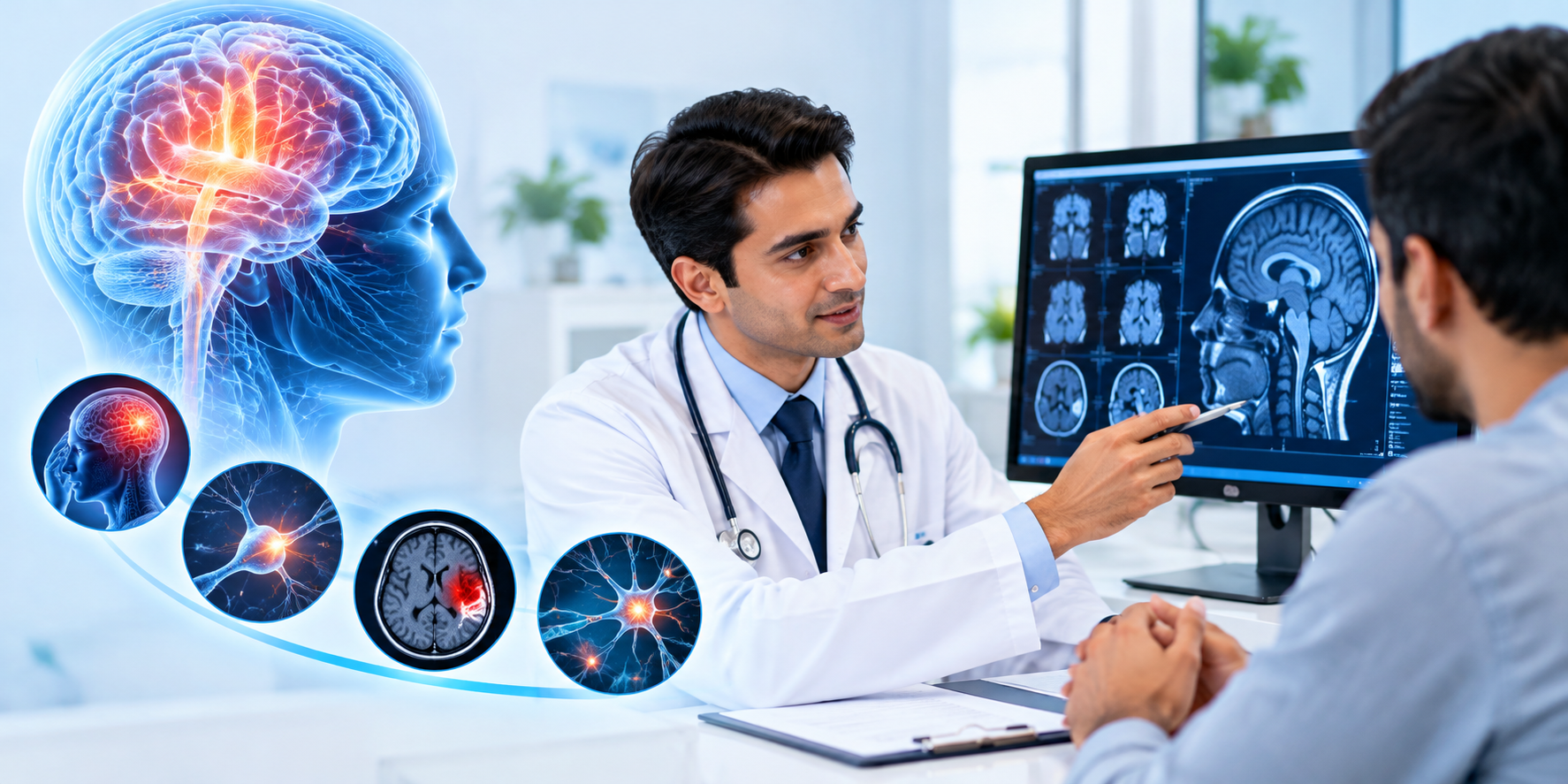 Neurologist in Gurgaon discussing brain MRI scans with a patient